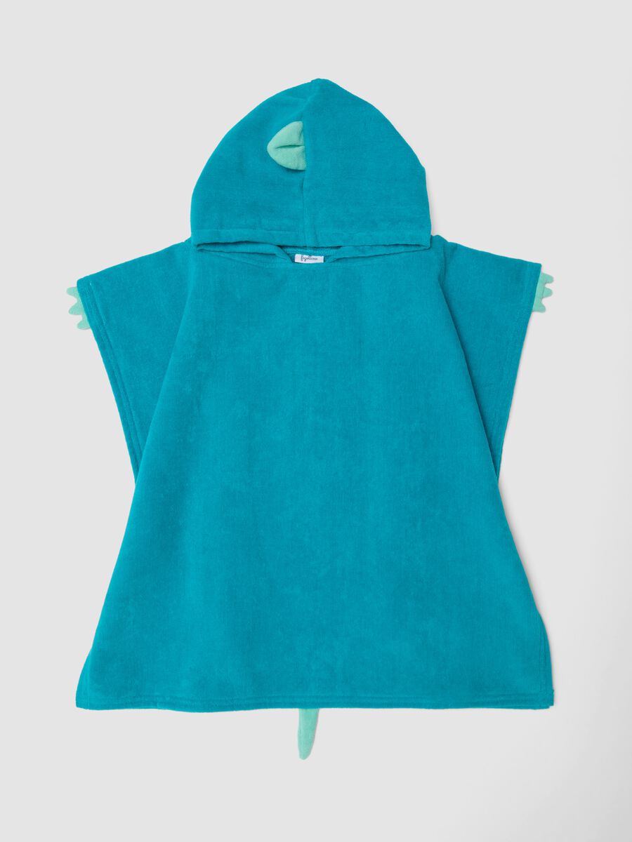 Blue organic cotton hooded poncho_0