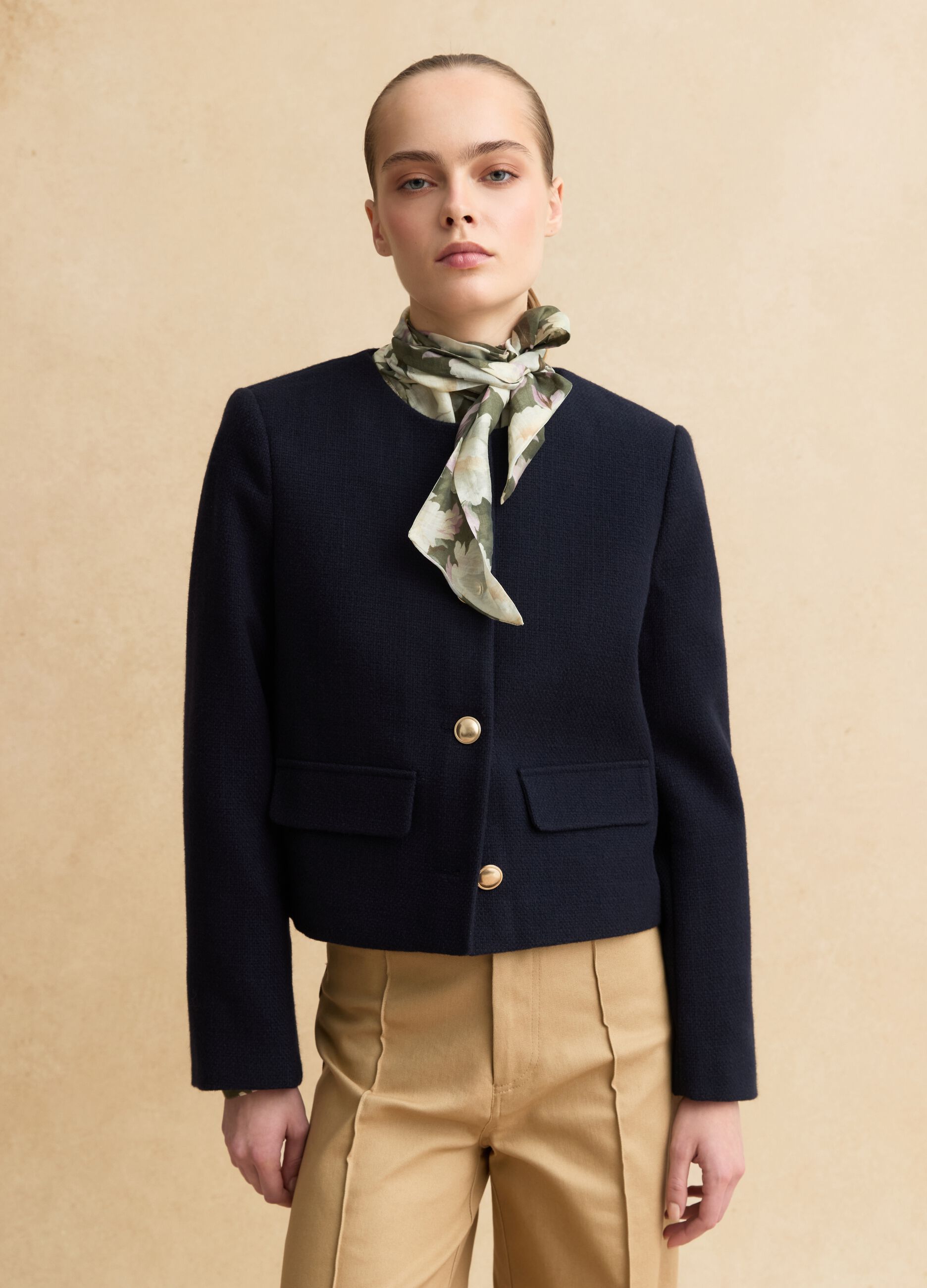 Blue viscose blend blazer in regular fit with gold buttons