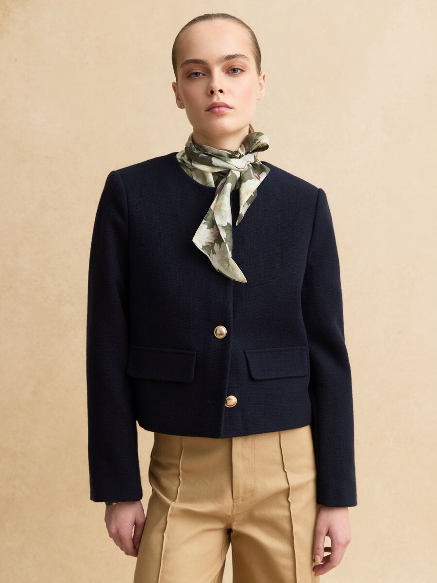 Blue viscose blend blazer in regular fit with gold buttons_1