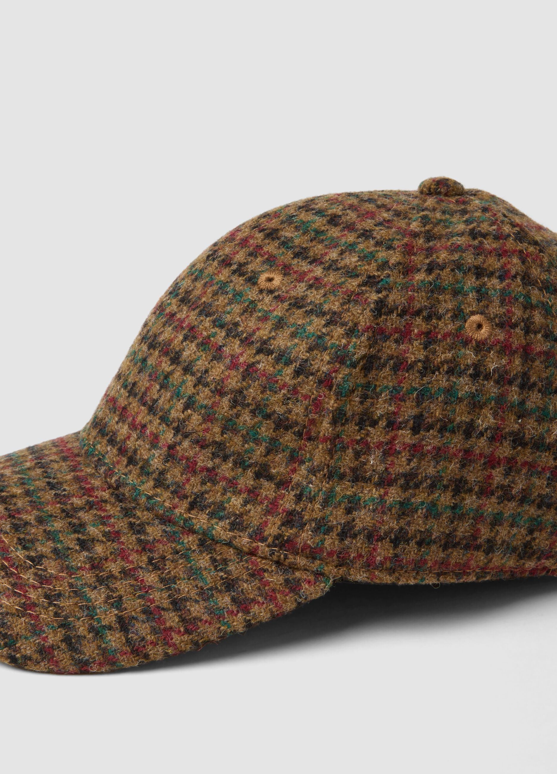 Brown wool-blend checked cap