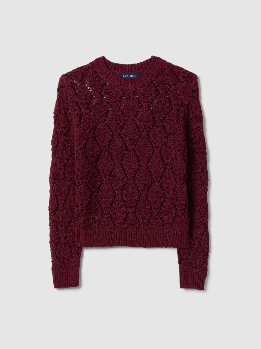 Regular fit red cotton blend jumper with knit pattern_0