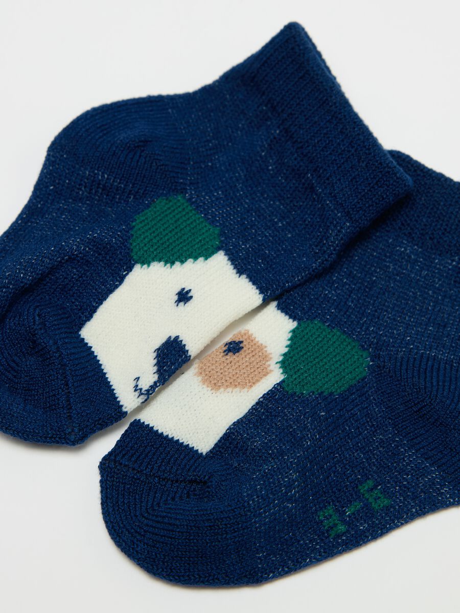 Three-pair pack stretch short socks with stripes and puppy_2