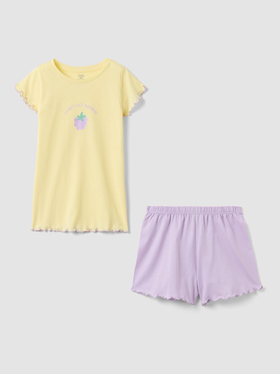 Girls' regular fit multi-coloured pure cotton short pyjamas_0