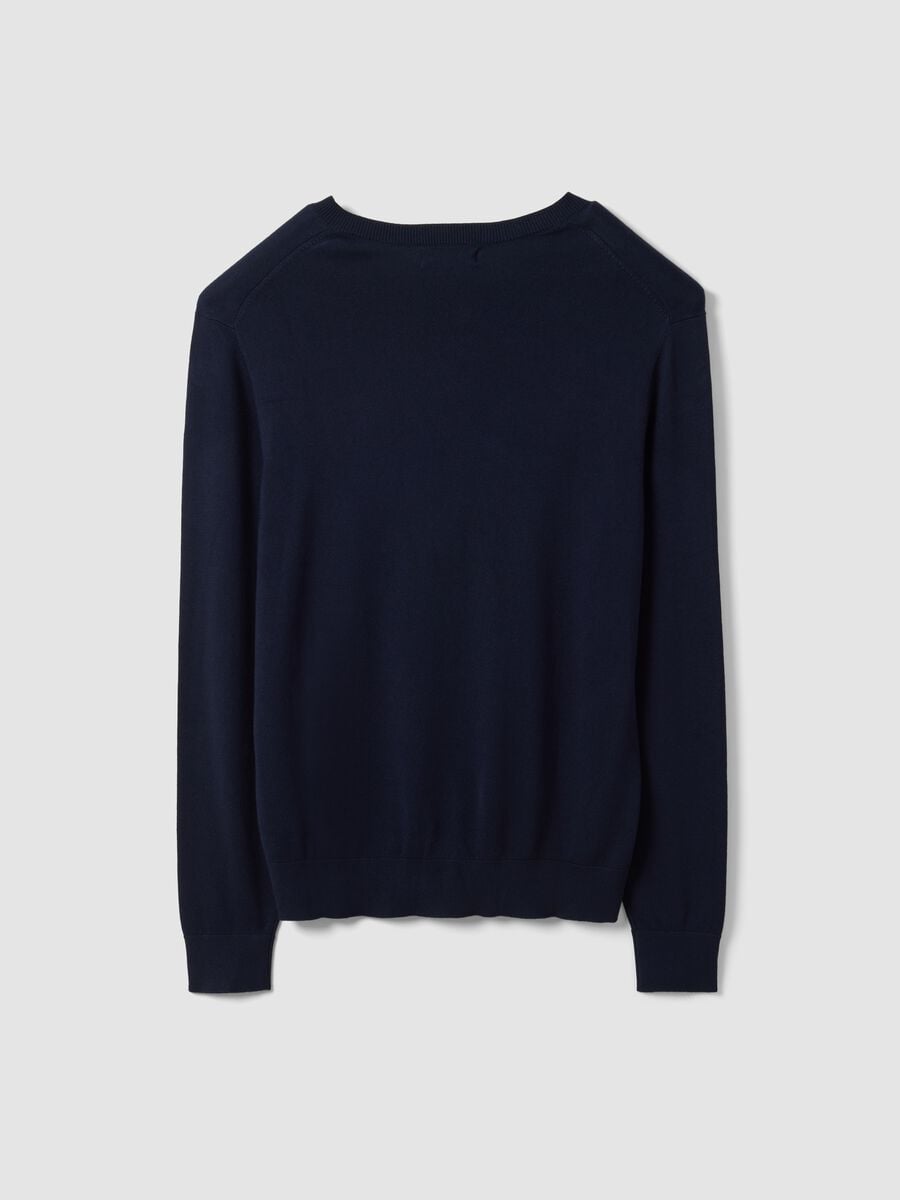 Maglia blu in misto viscosa con scollo a V regular fit_2