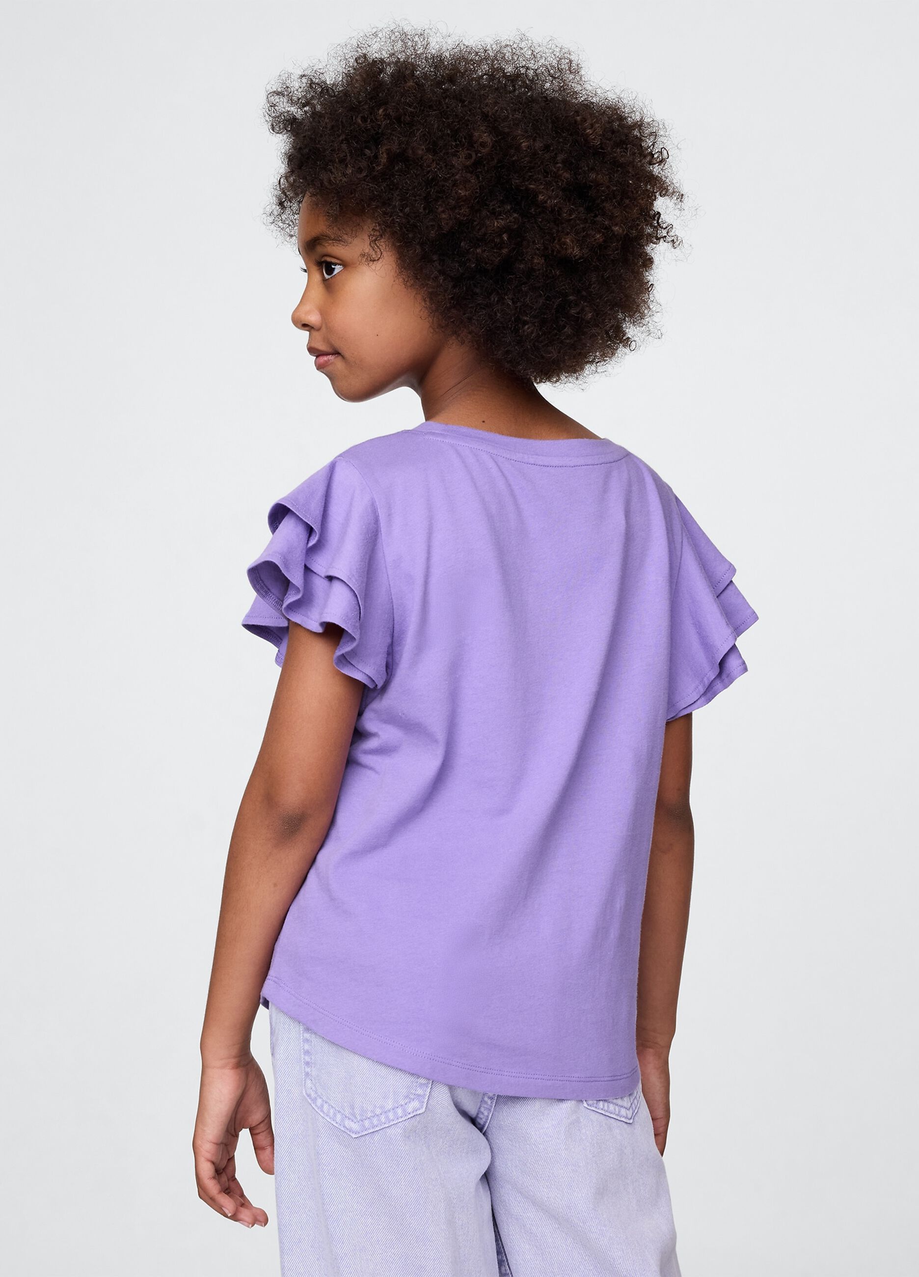 Purple short sleeve T-shirt with ruffles and GAP logo