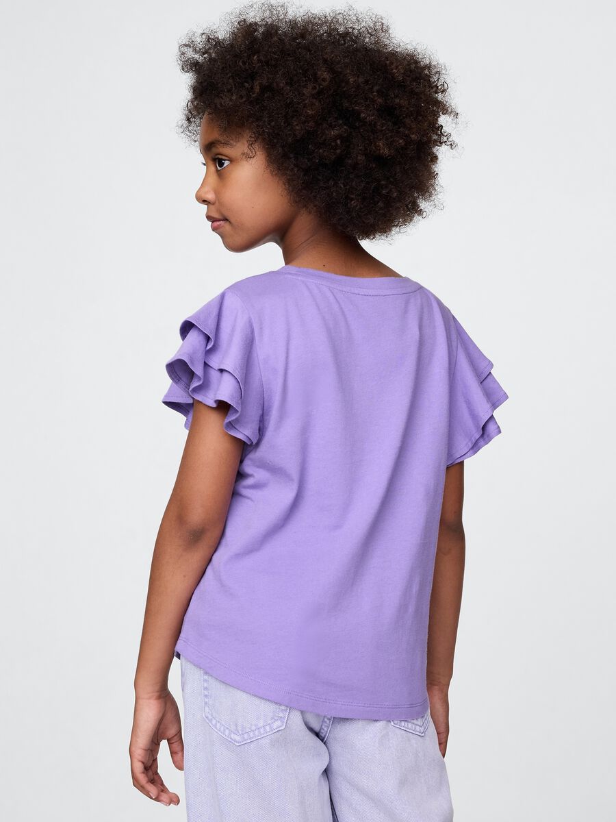 Purple short sleeve T-shirt with ruffles and GAP logo_1