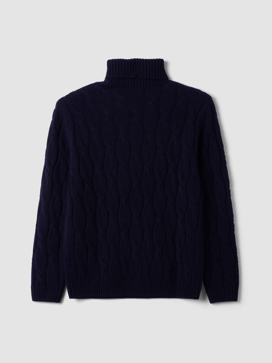 Maglia blu navy in misto lana a trecce con dolcevita regular fit_6