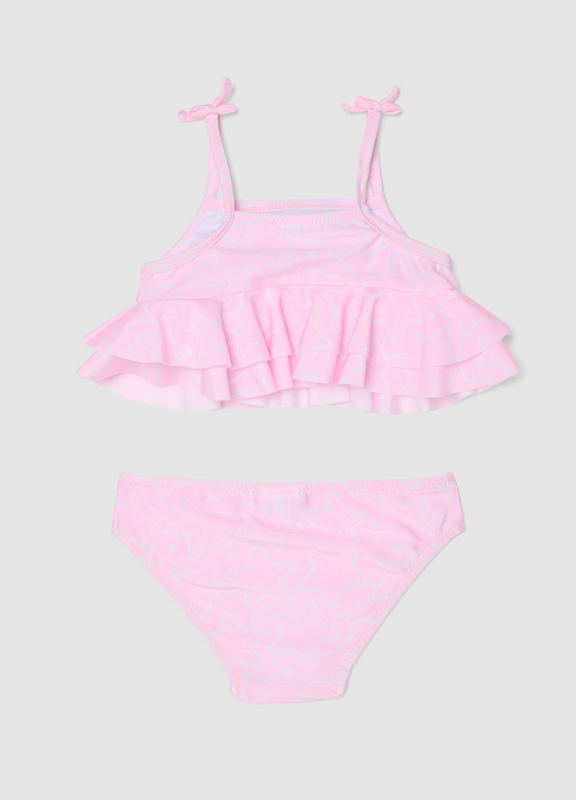 Pink stretch bikini with ruffles