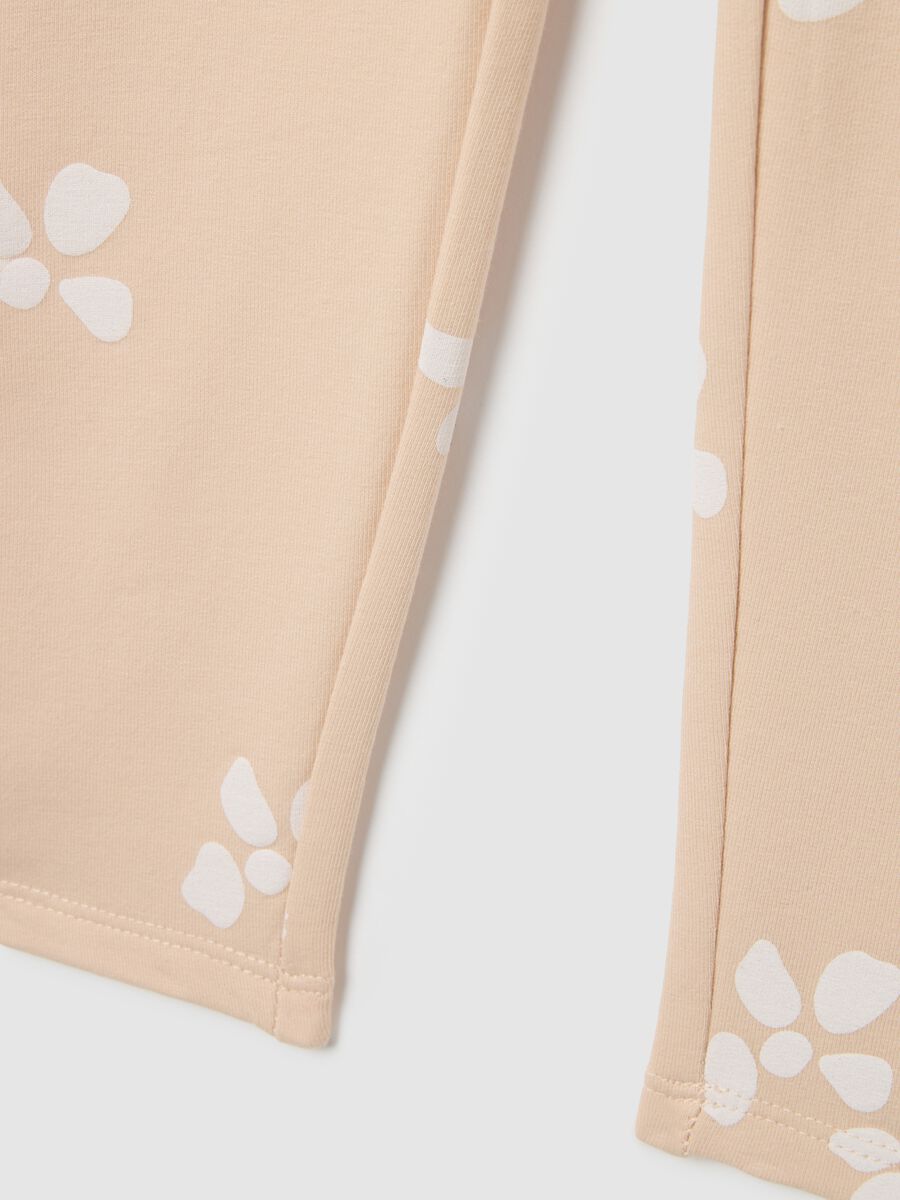 Girls' beige skinny cotton leggings with floral prints_3