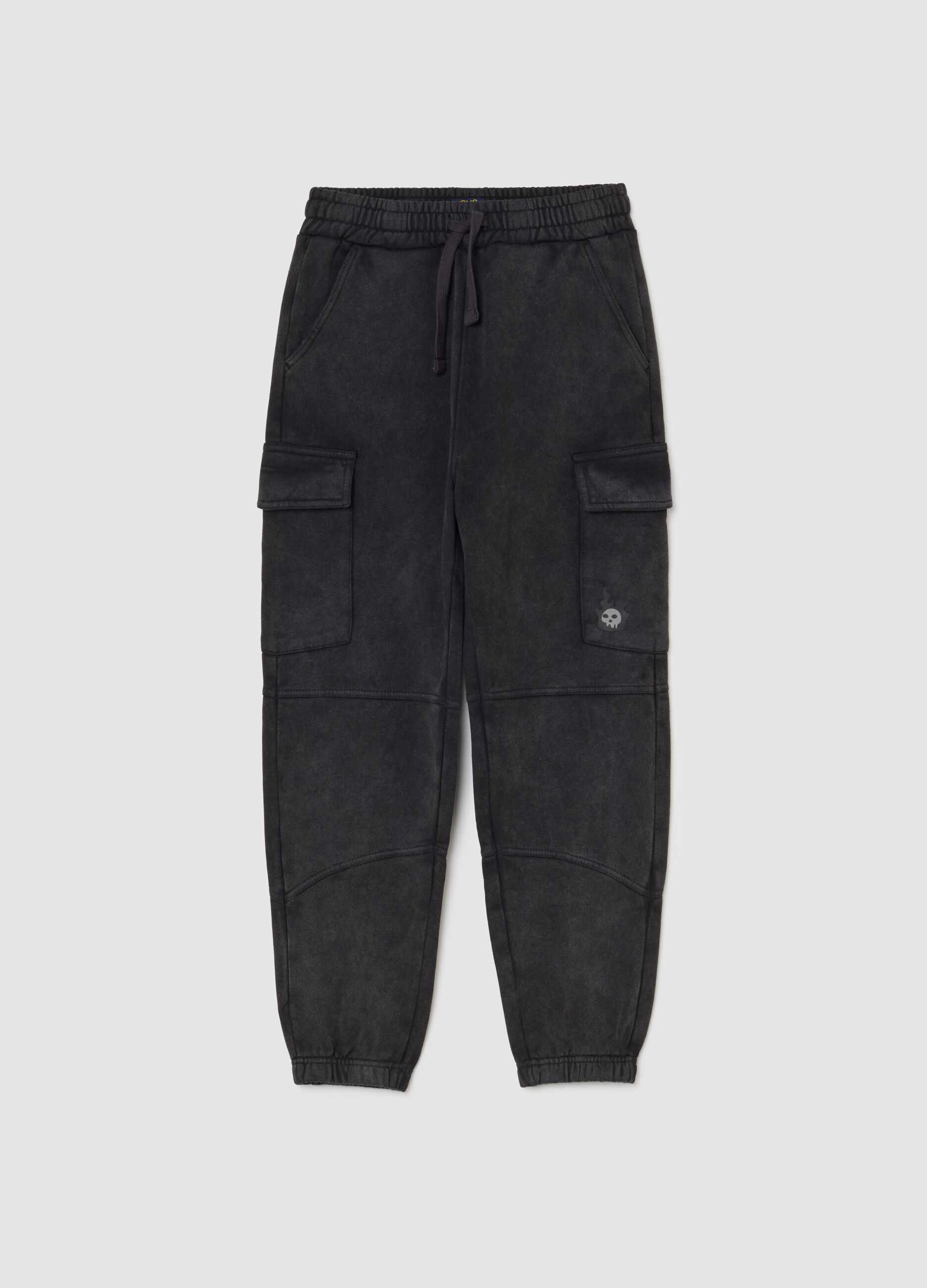 Boys' black cargo trousers in cotton blend regular fit
