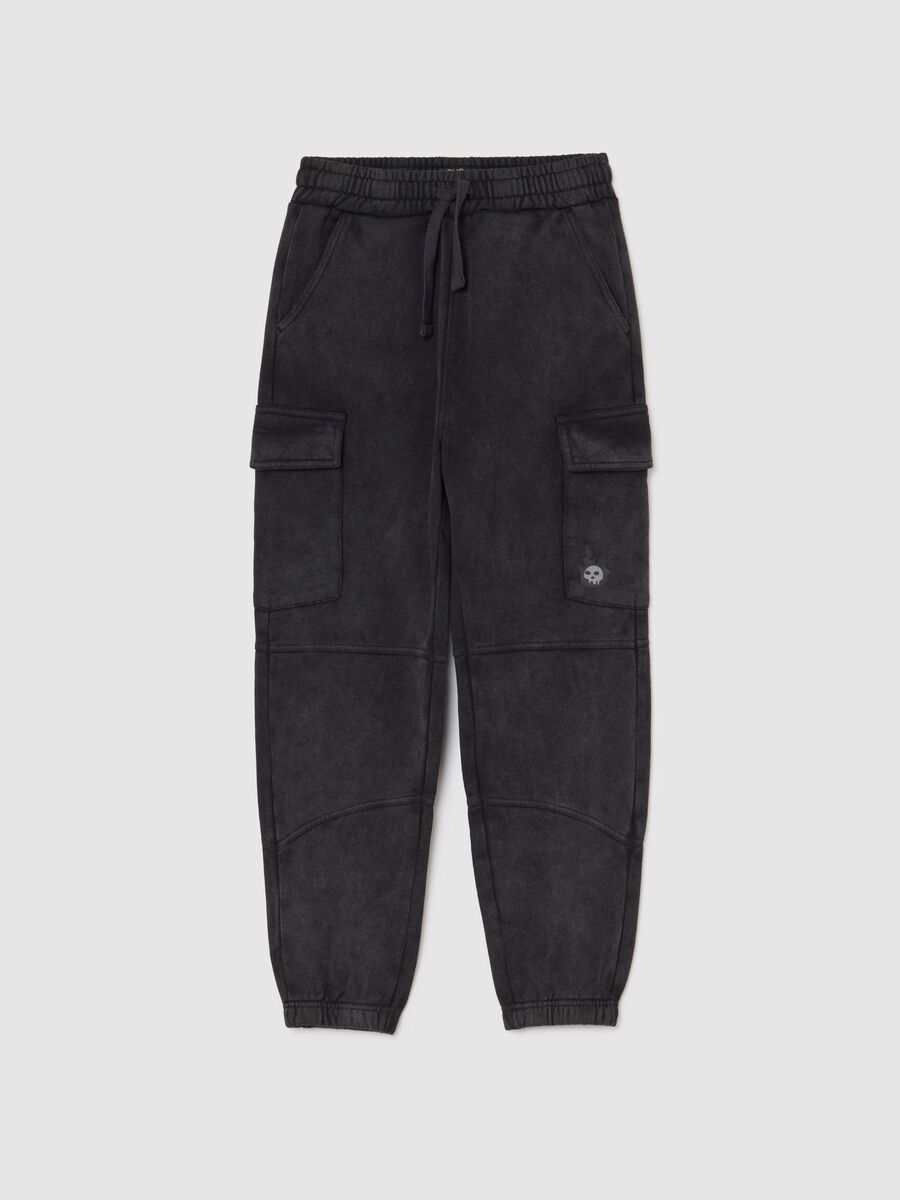 Boys' black cargo trousers in cotton blend regular fit_0