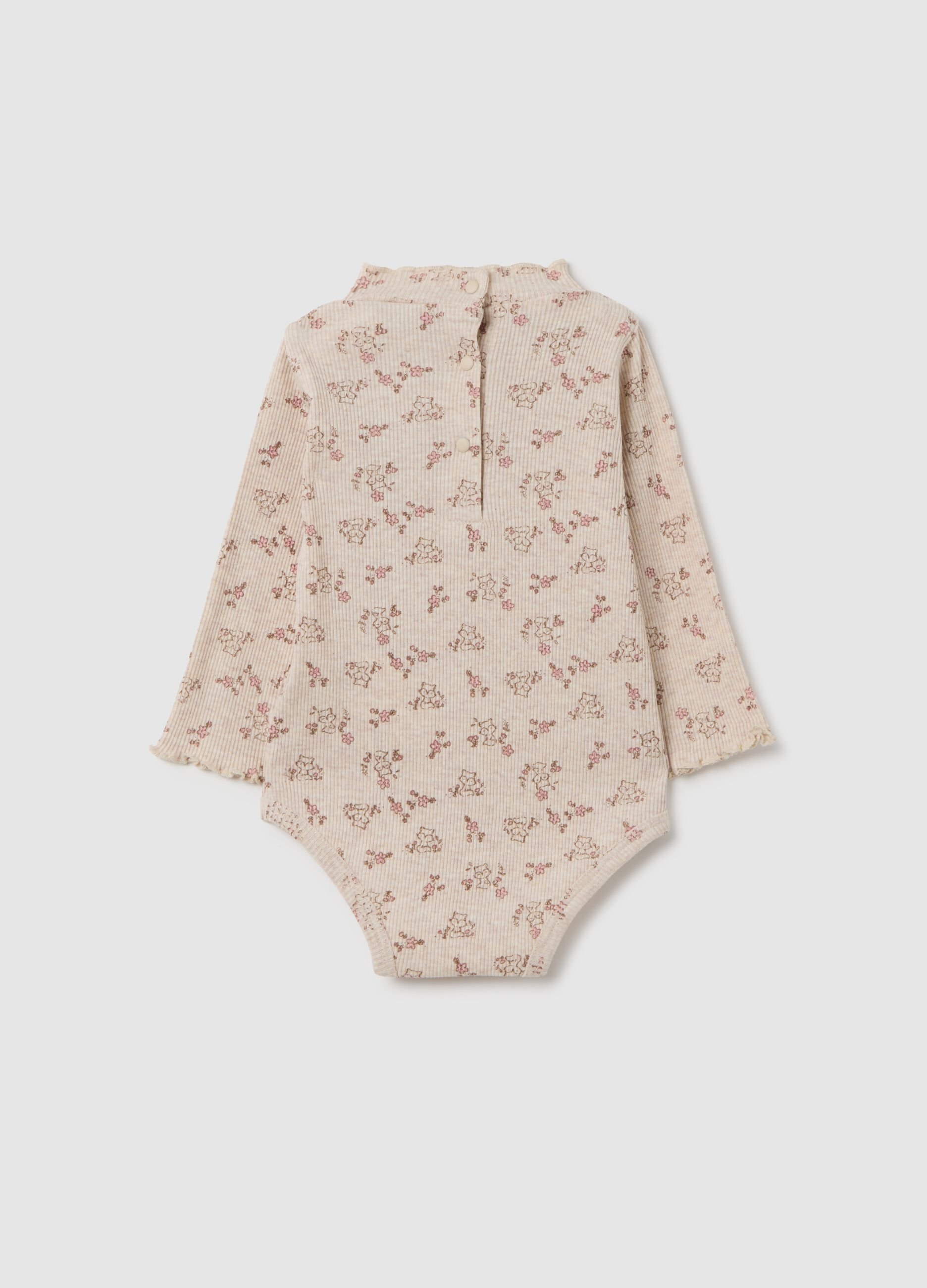 Body da neonata in puro cotone beige a fiori