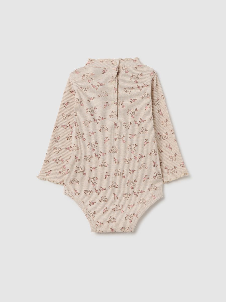Body da neonata in puro cotone beige a fiori_1