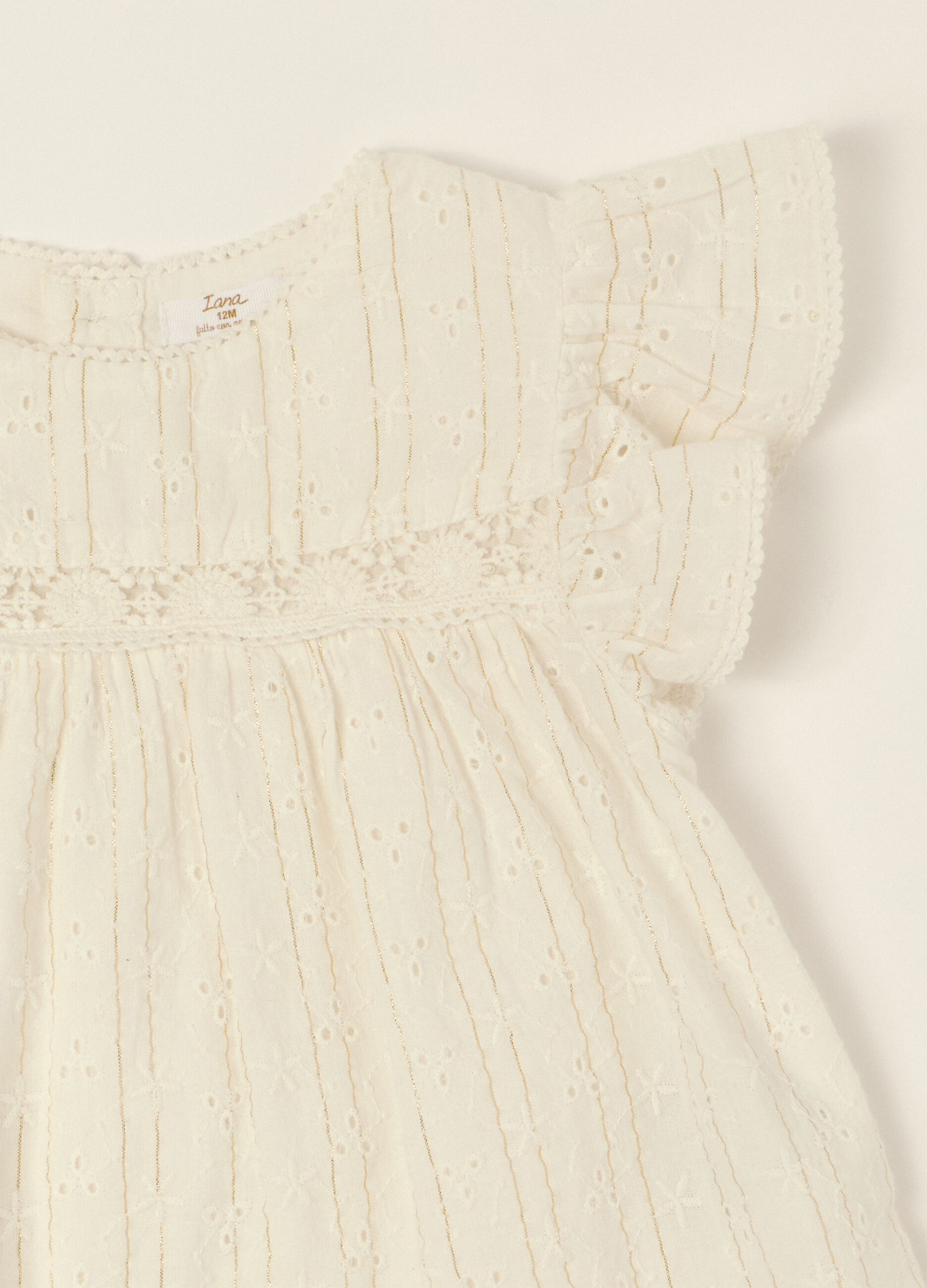 White broderie cotton-blend baby girl shirt