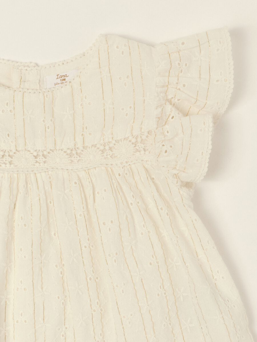 White broderie cotton-blend baby girl shirt_1