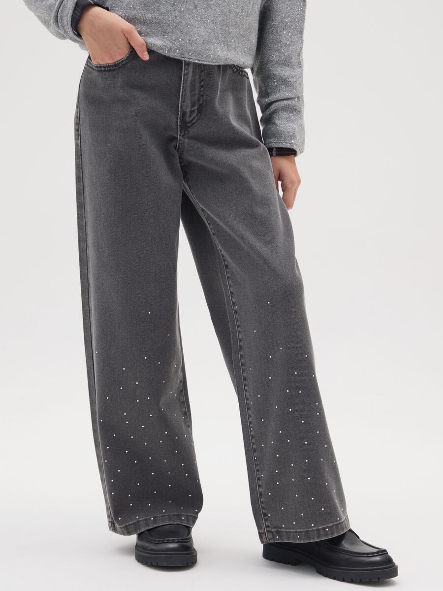 Girls' grey wide leg jeans in pure cotton_2