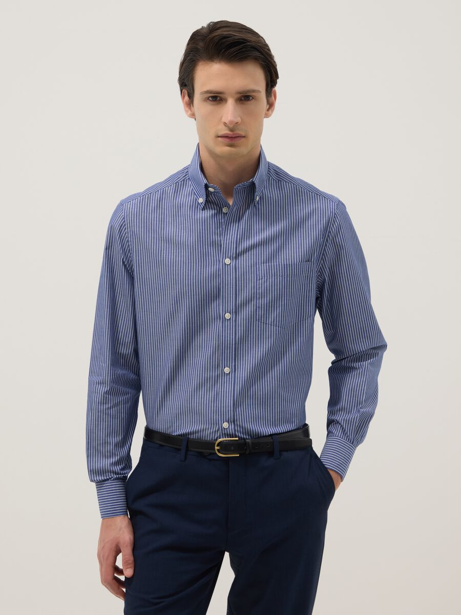 Multi-coloured striped cotton blend shirt, regular fit_0