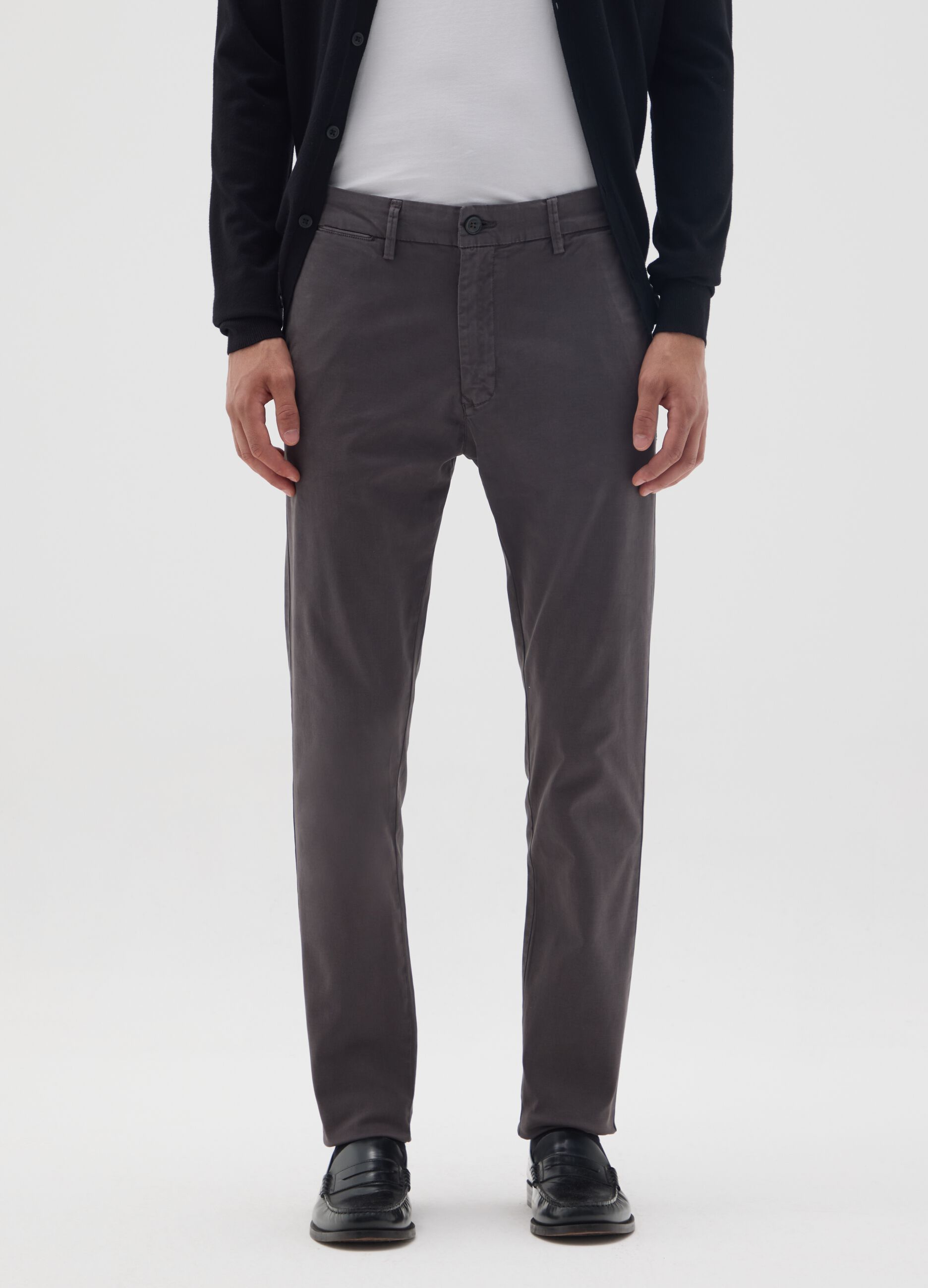 Grey stretch cotton regular fit trousers