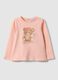 Girls' pink pure cotton regular fit T-shirt with teddy bear_0