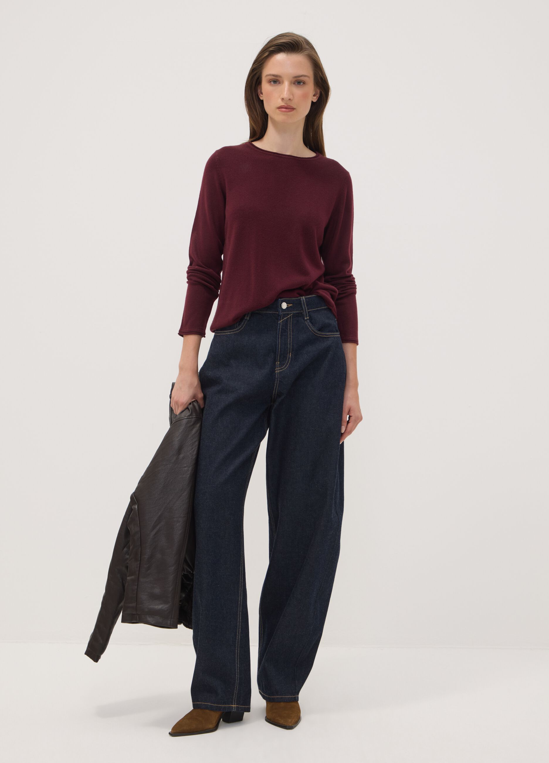 Purple long-sleeved crew-neck top