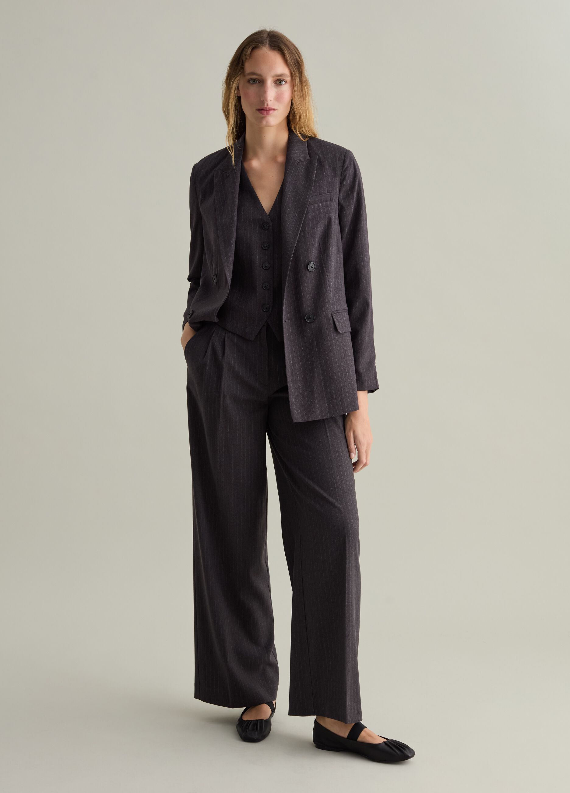 Double-breasted pinstriped blazer