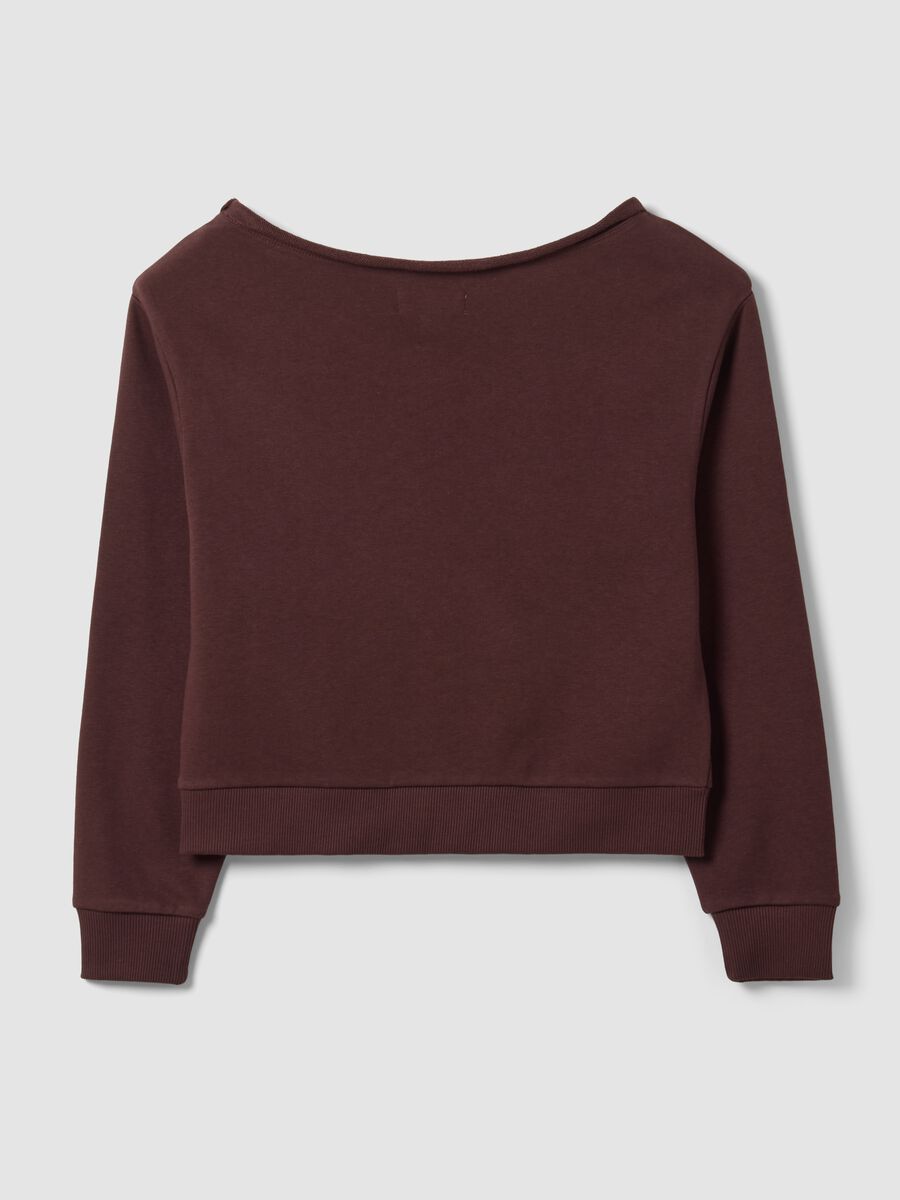 Brown cotton-blend sweatshirt with wide neckline, regular fit_5