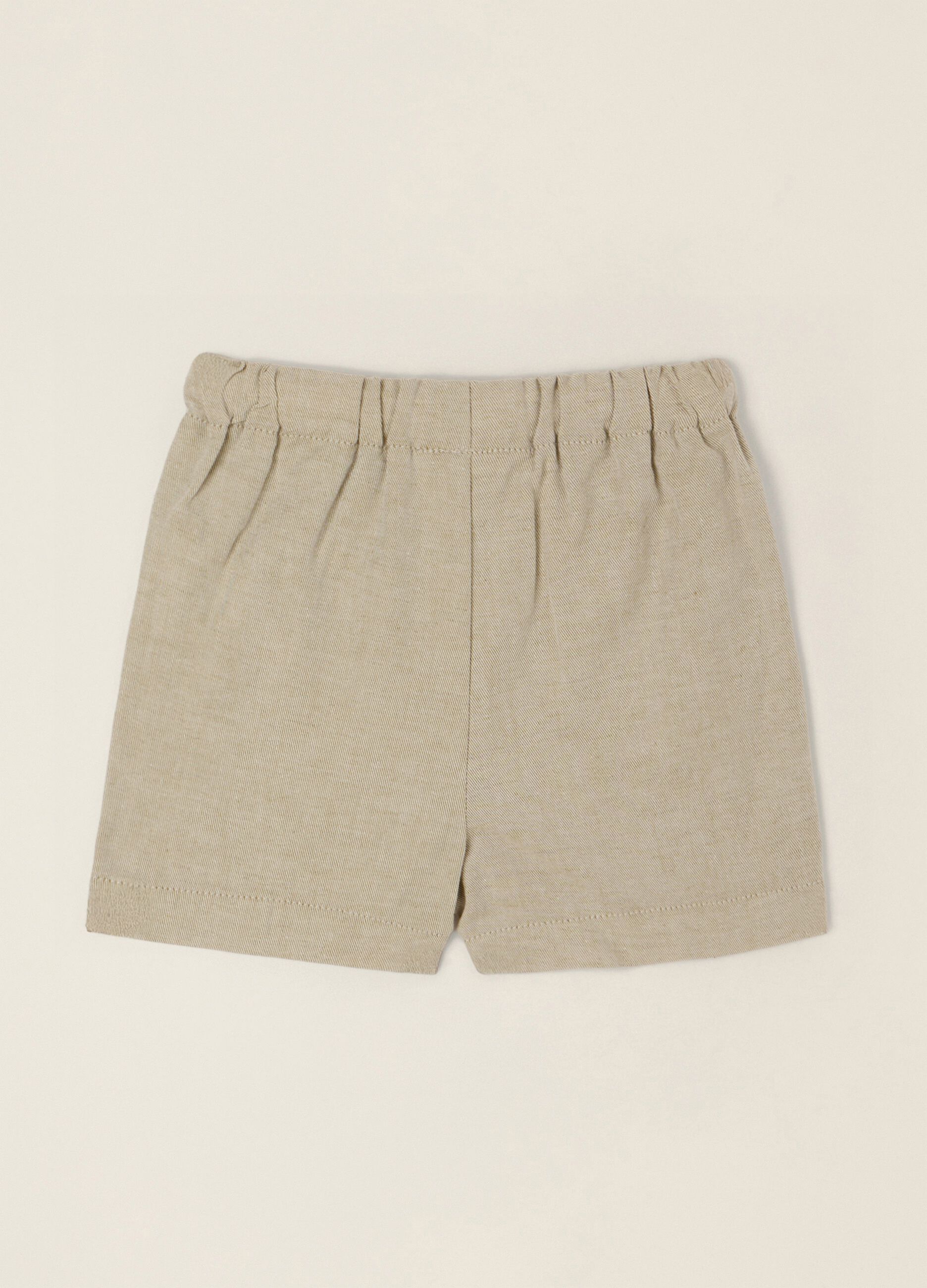 Beige cotton-linen blend shorts with elasticated waist, regular fit