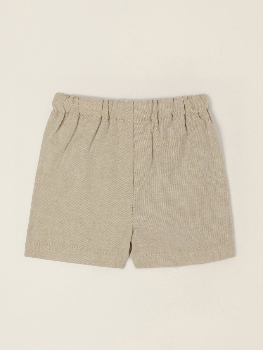 Short beige in misto cotone e lino con vita elasticizzata regular fit_2