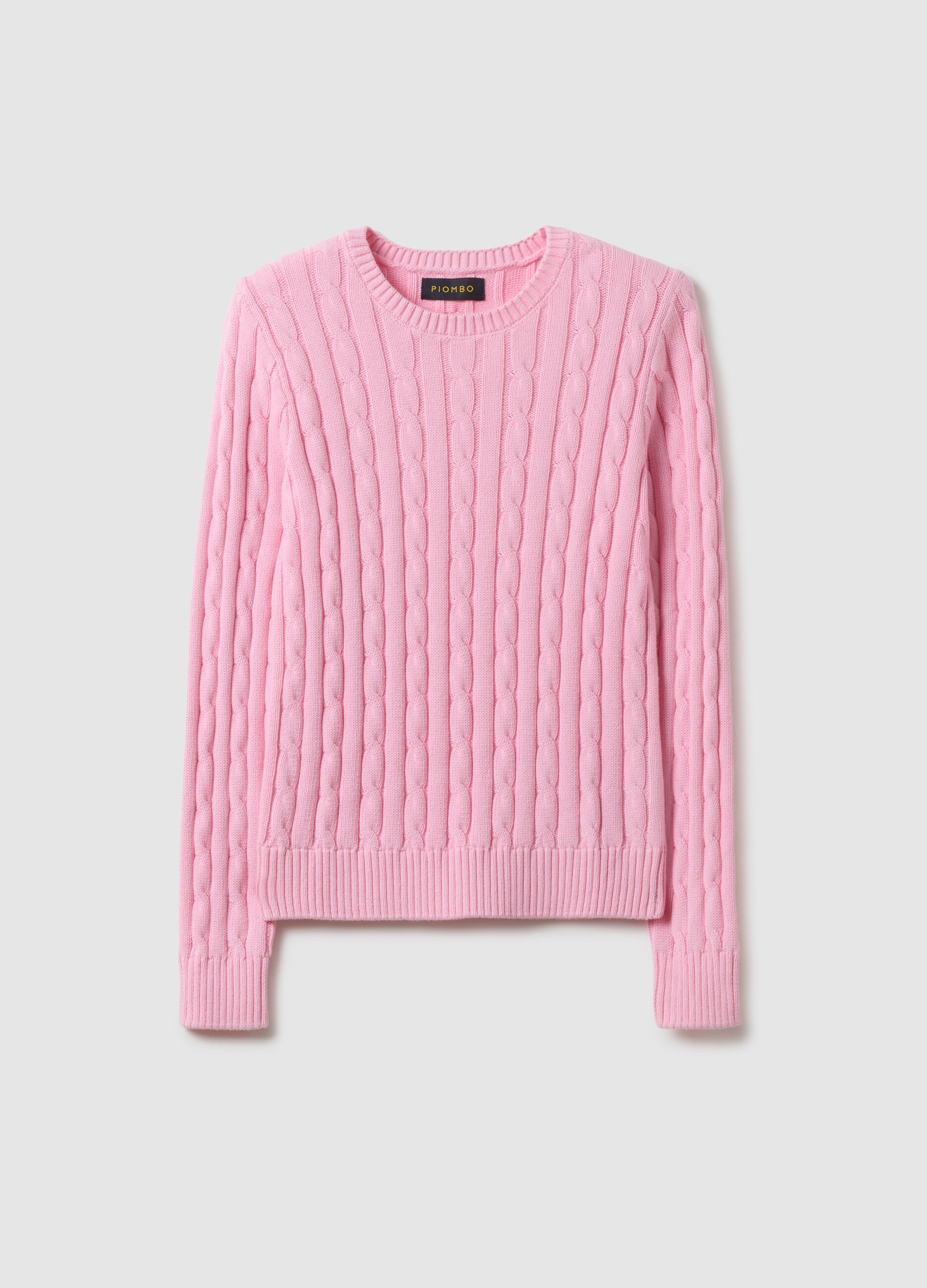 Pink pure cotton regular fit jumper with cable knit
