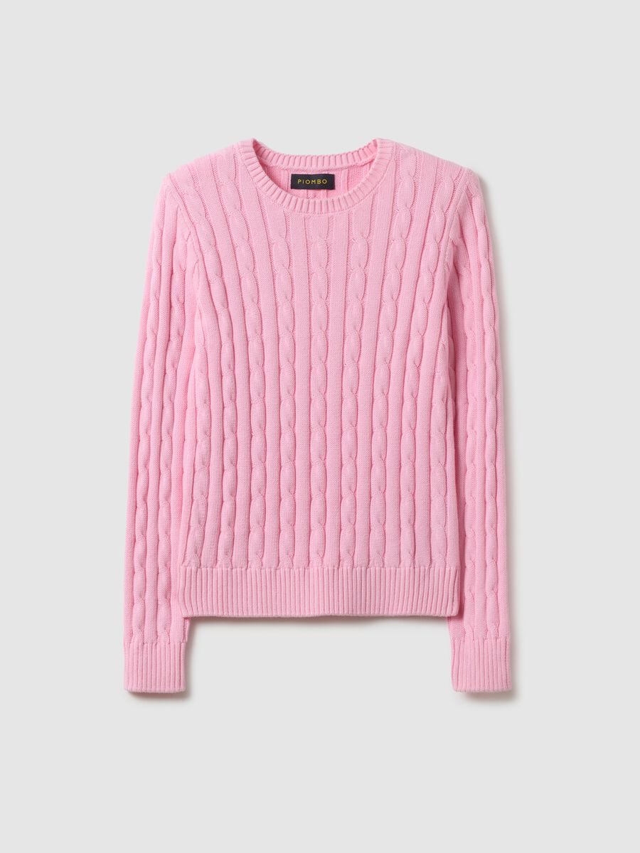 Pink pure cotton regular fit jumper with cable knit_0