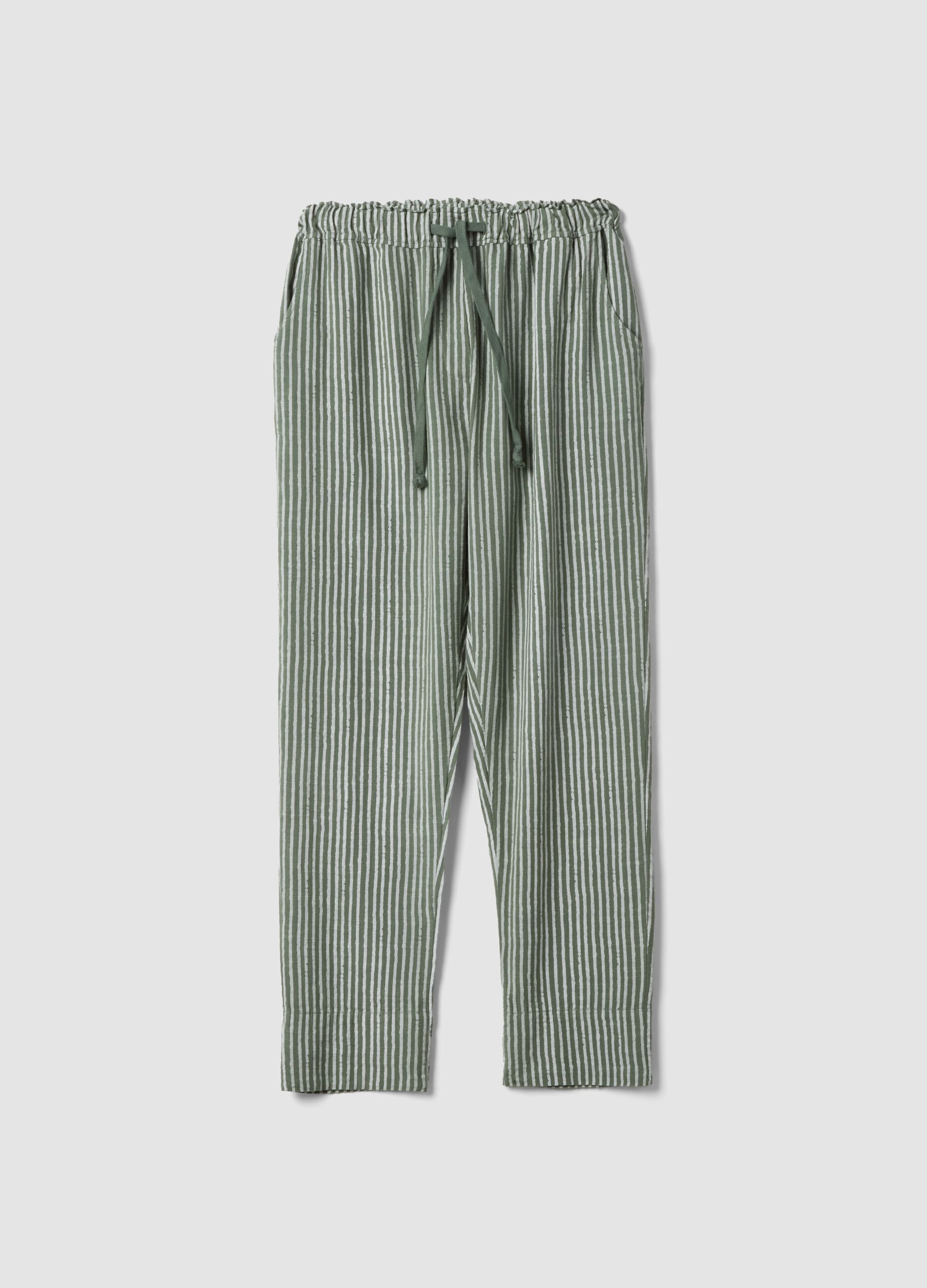 Green pure cotton striped regular-fit trousers