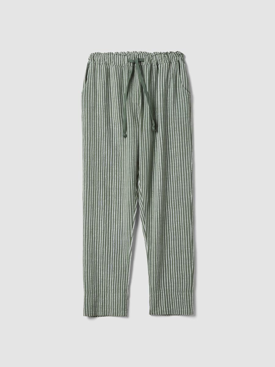 Green pure cotton striped regular-fit trousers_0