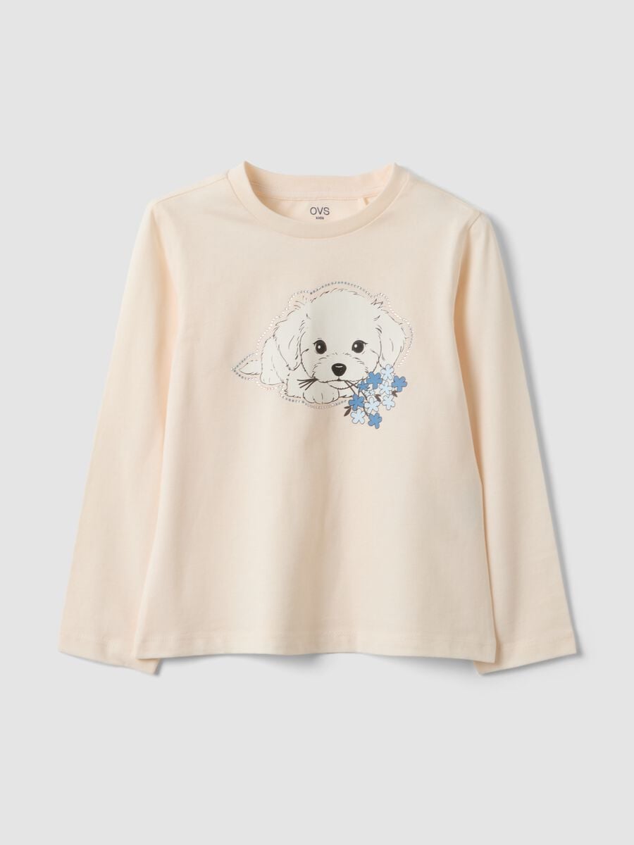 T-shirt beige in puro cotone organico con girocollo_0