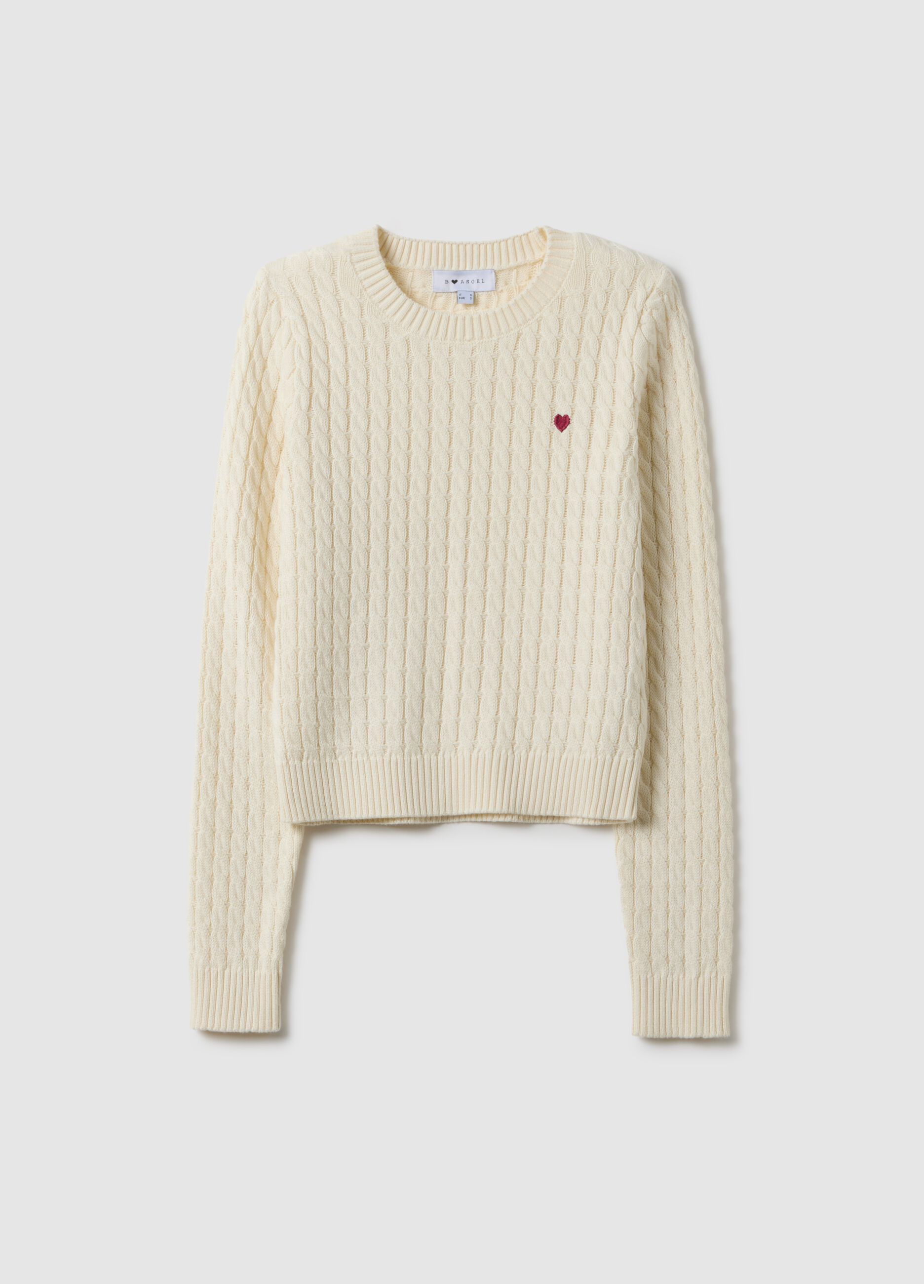 White pure cotton regular fit pullover with cable knit design