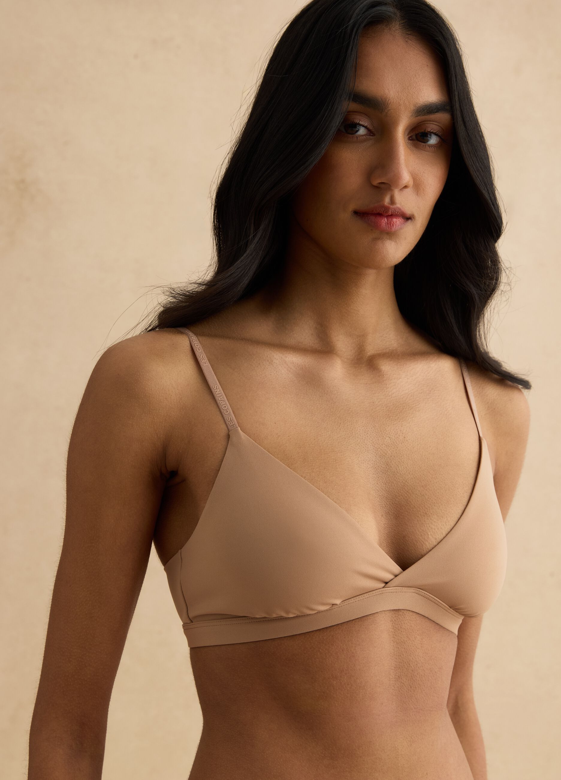Beige microfibre triangle bra