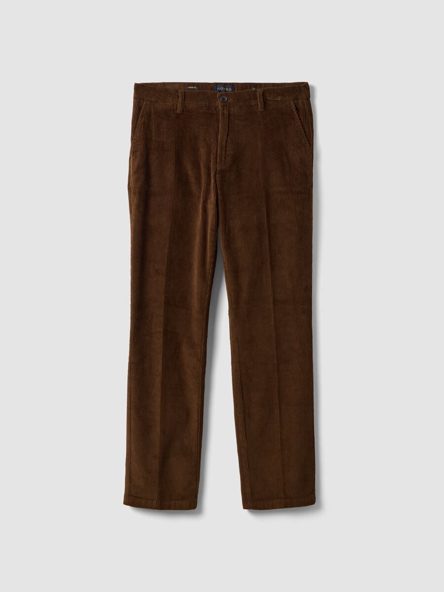 Pantaloni chino marroni in cotone elasticizzato a coste regular fit_4