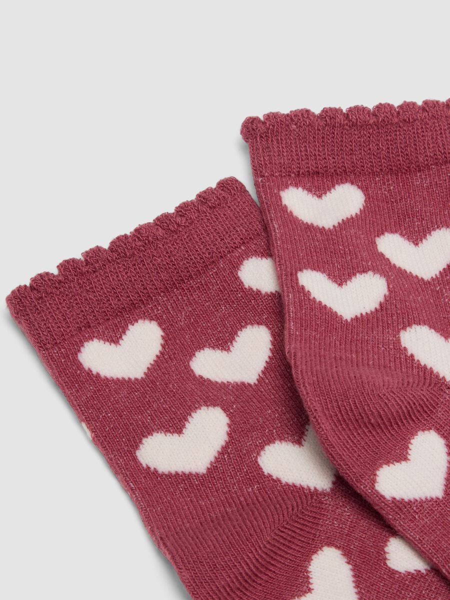 Tripack di calze rosa e rosse in cotone organico elasticizzato con fantasia_1