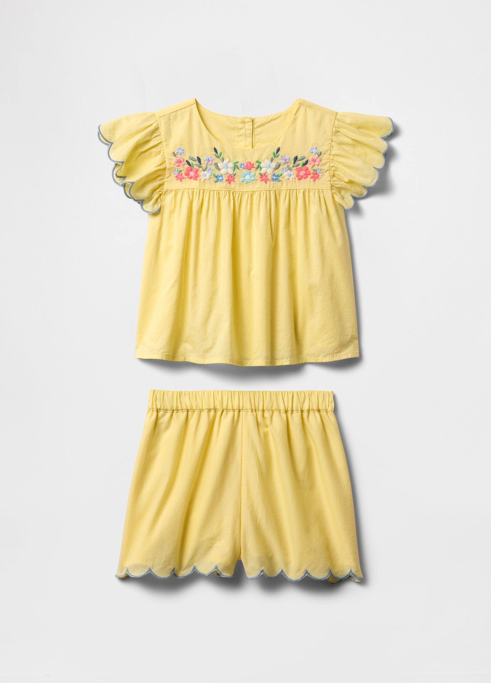 Yellow pure cotton set with floral embroidery GAP Kids