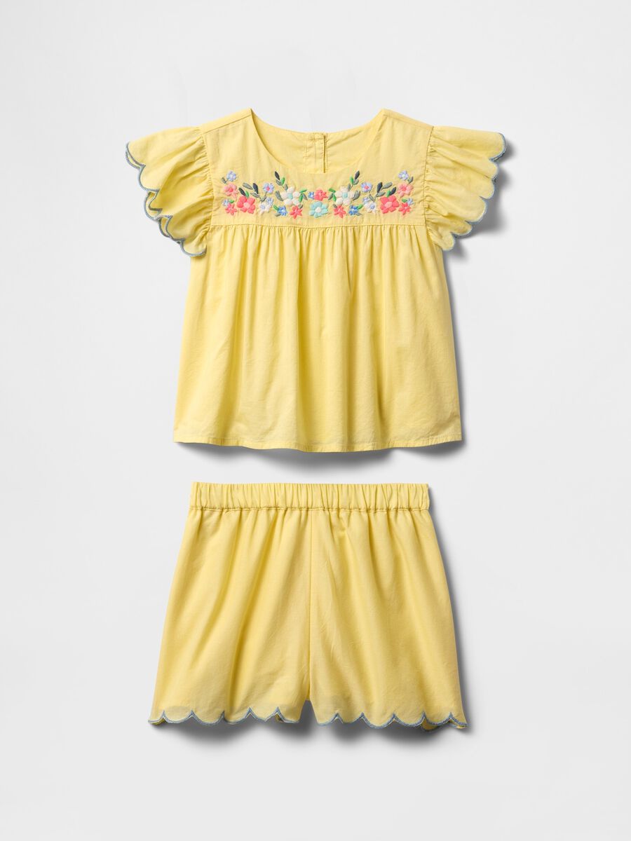 Yellow pure cotton set with floral embroidery GAP Kids_2