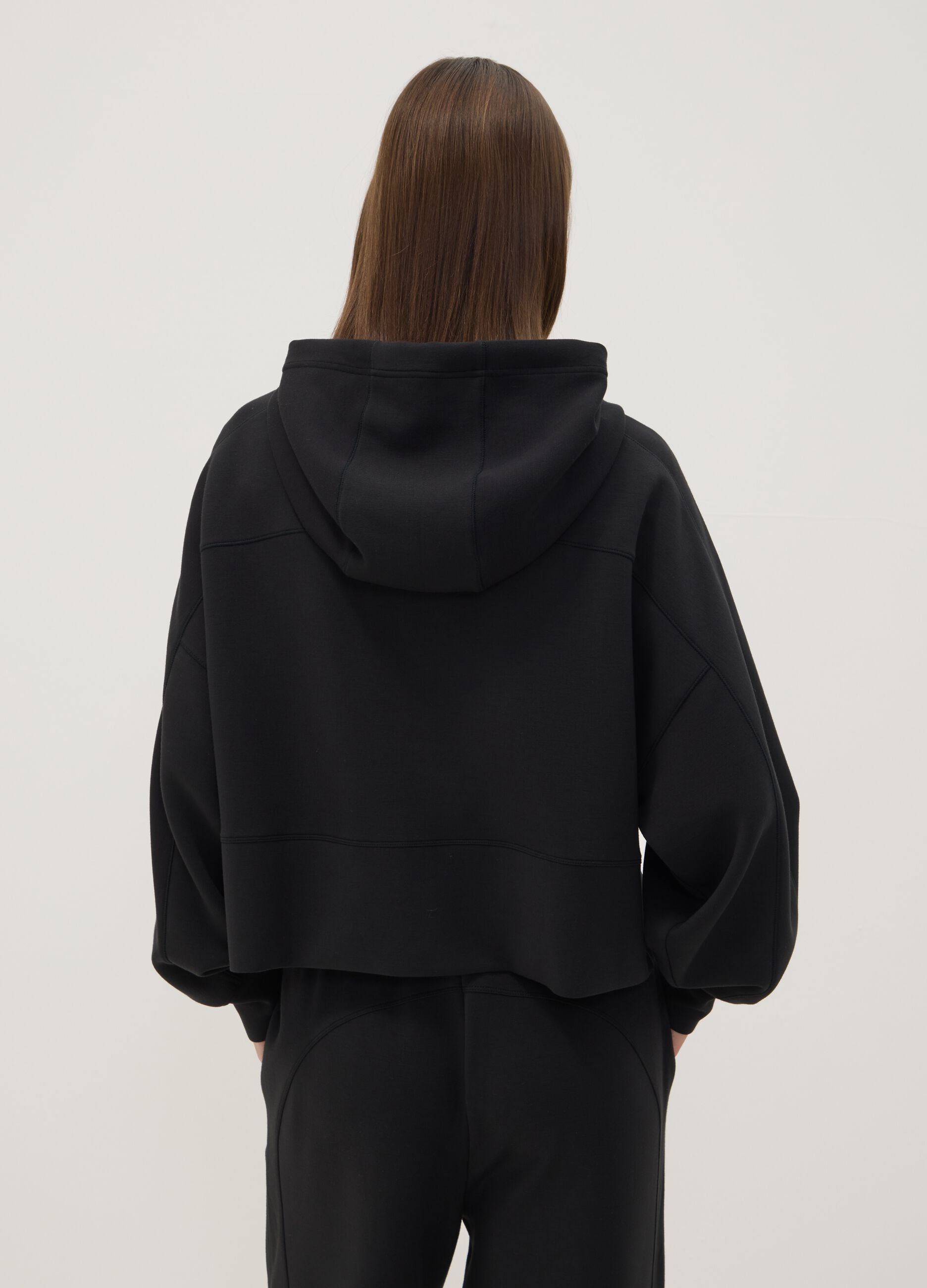 Black hooded sweatshirt in stretch viscose jersey, regular fit