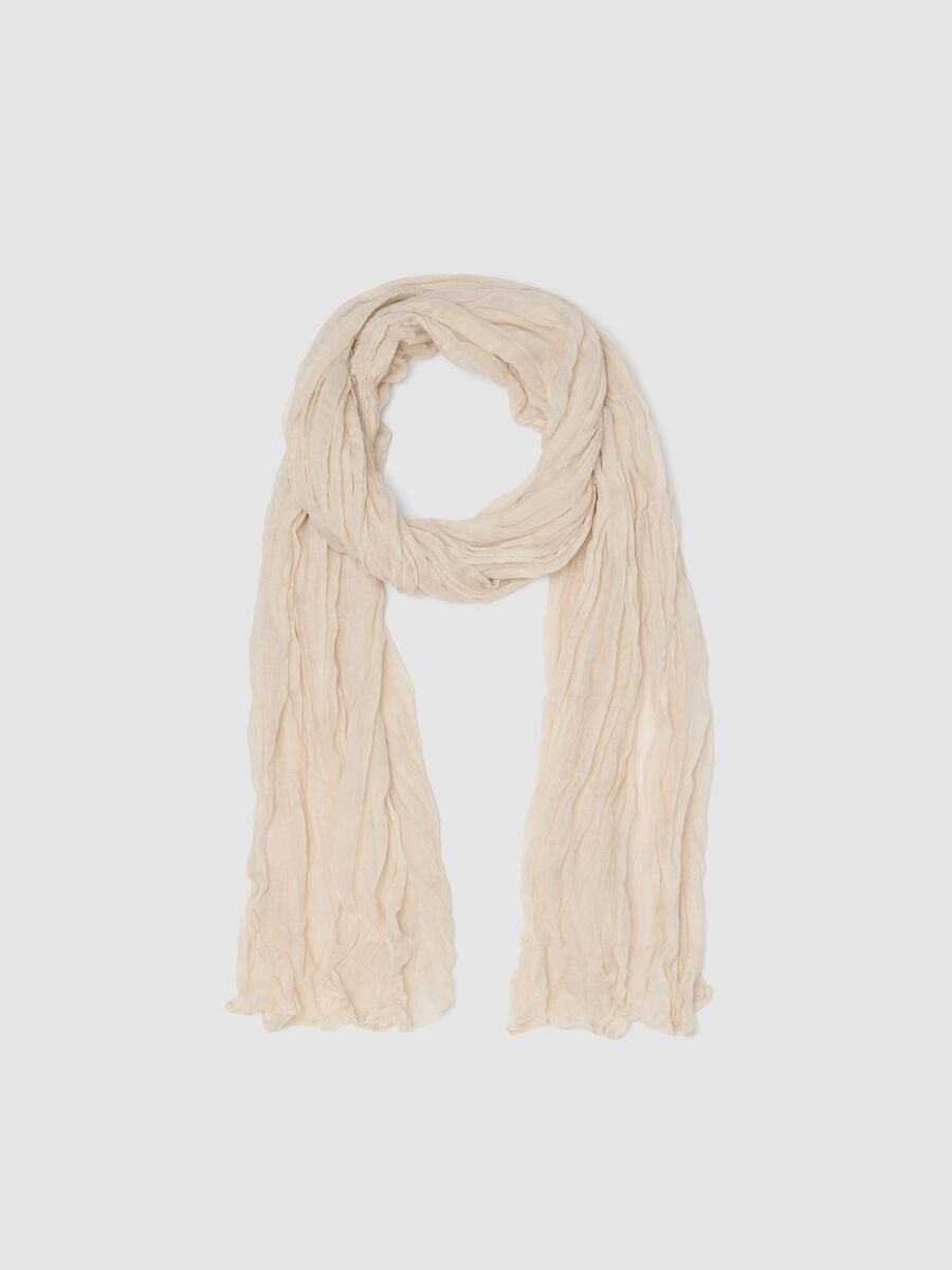 Sciarpa beige effetto stropicciato semitrasparente_0