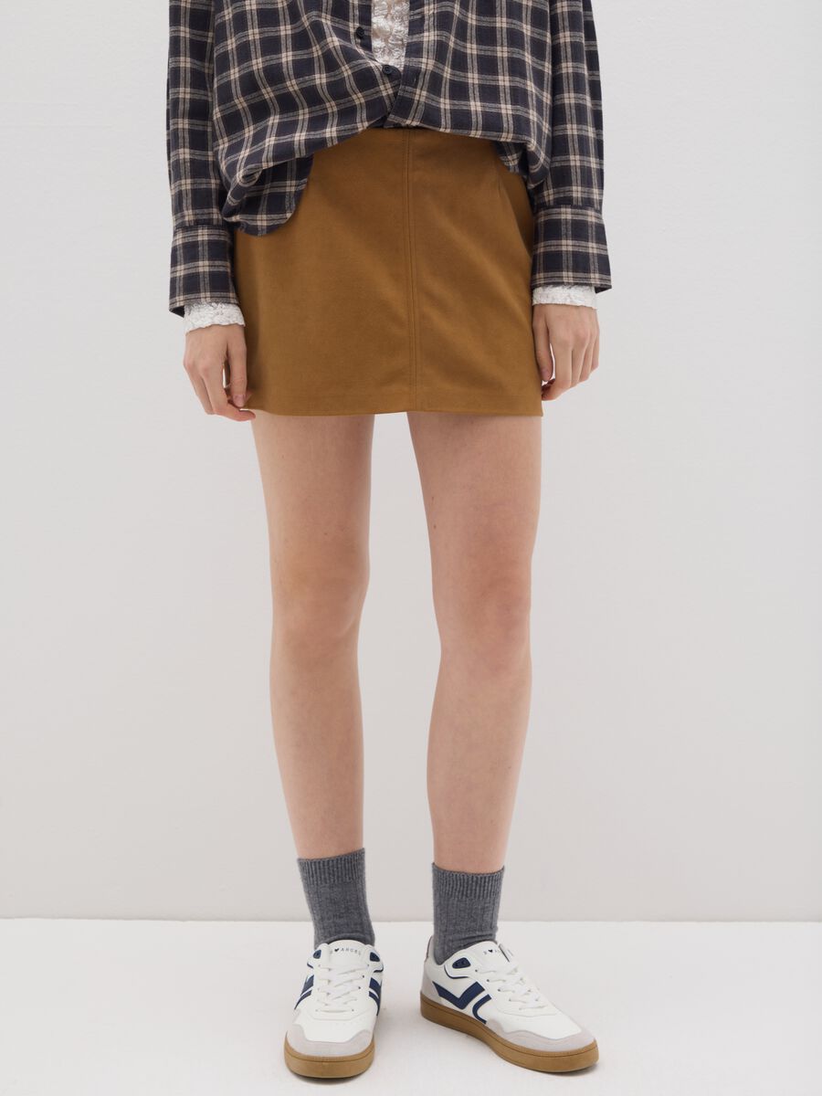 Brown Faux Leather Mini Skirt_1