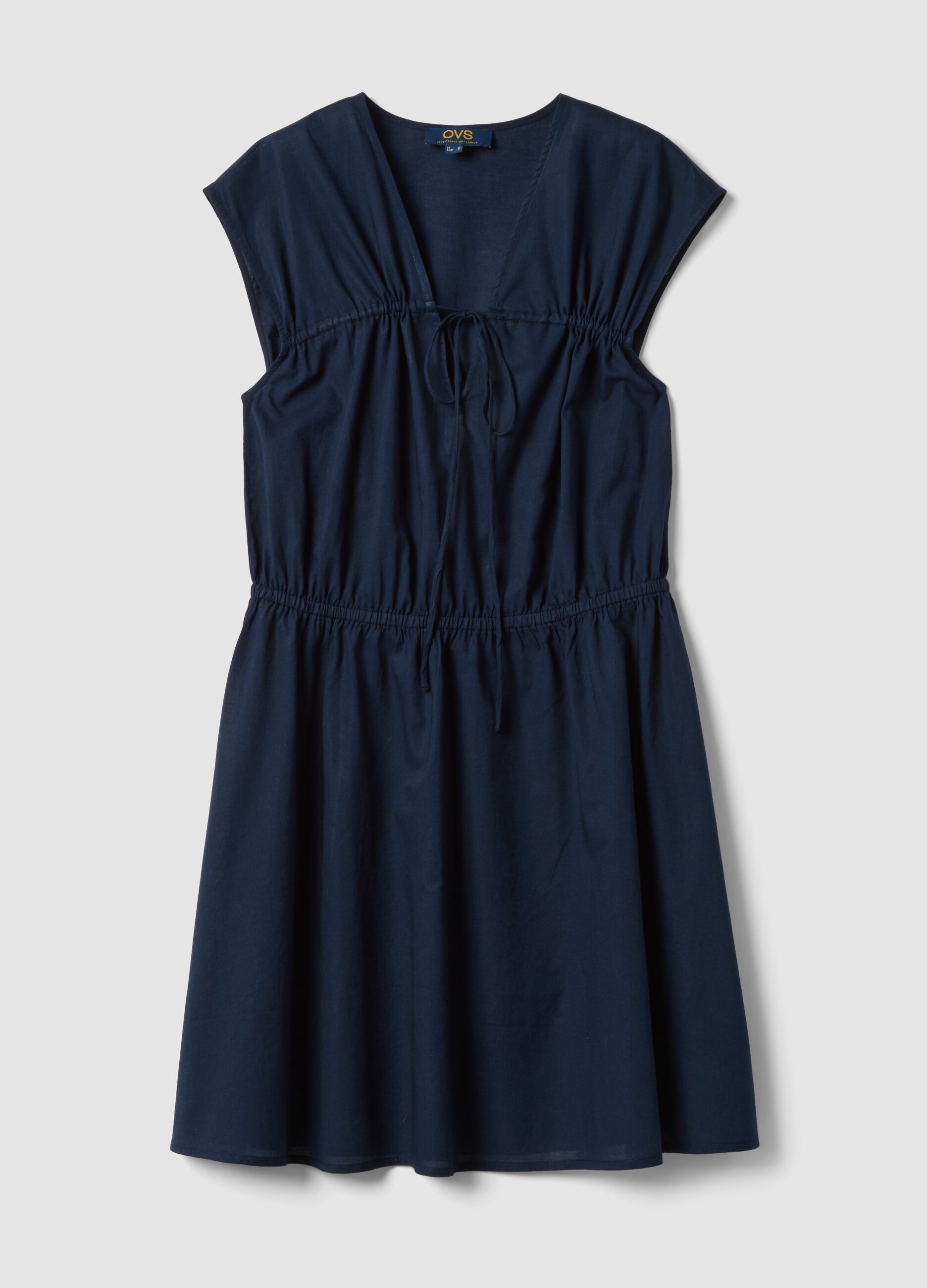 Abito blu in puro cotone con scollo a V
