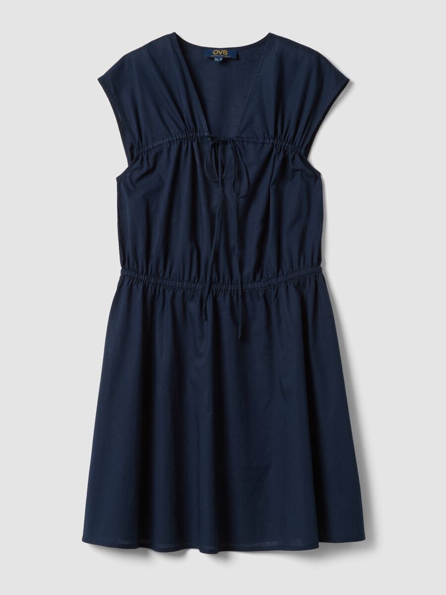 Abito blu in puro cotone con scollo a V_4