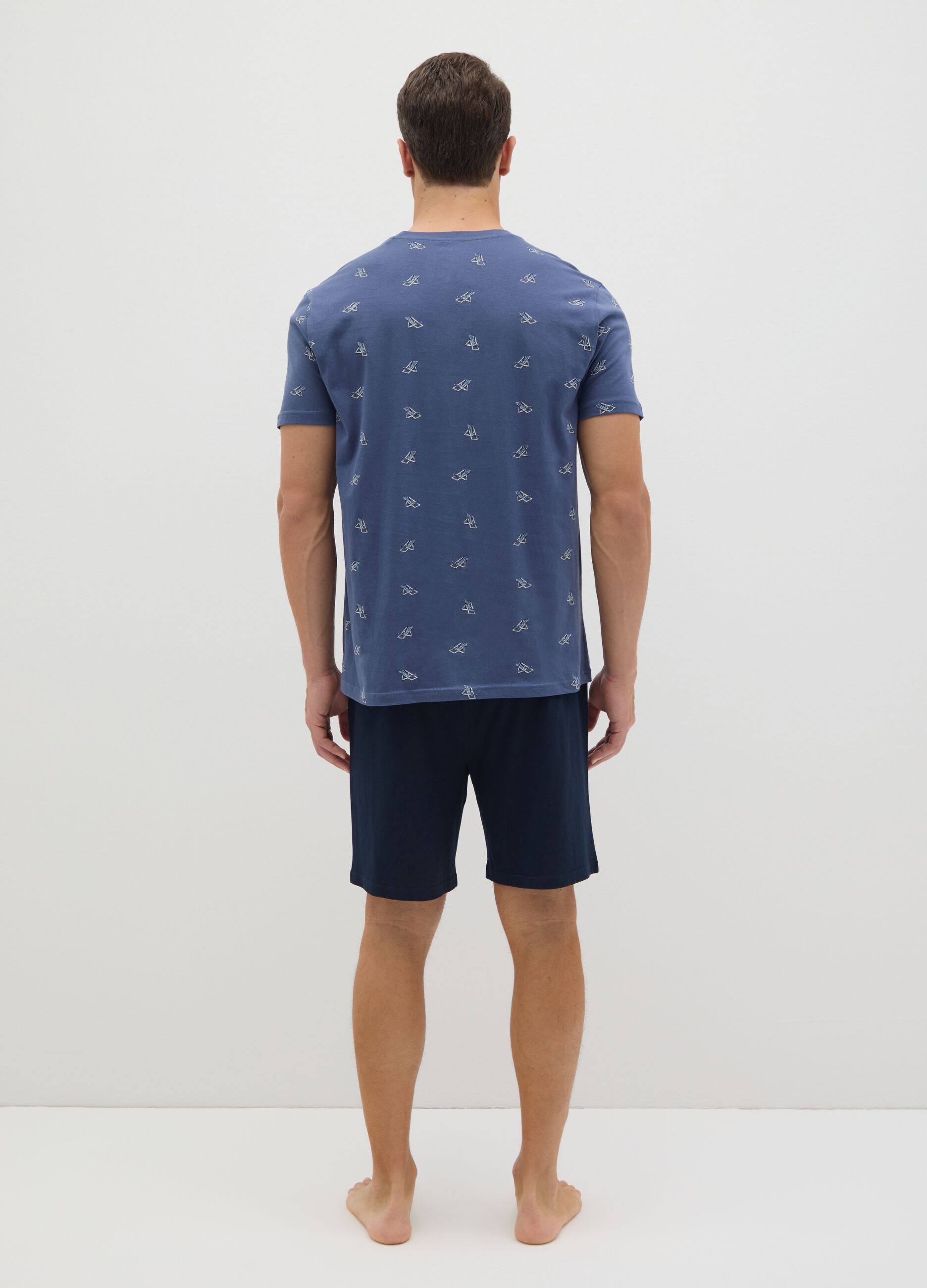 Short-sleeve blue pyjamas with Ovs print