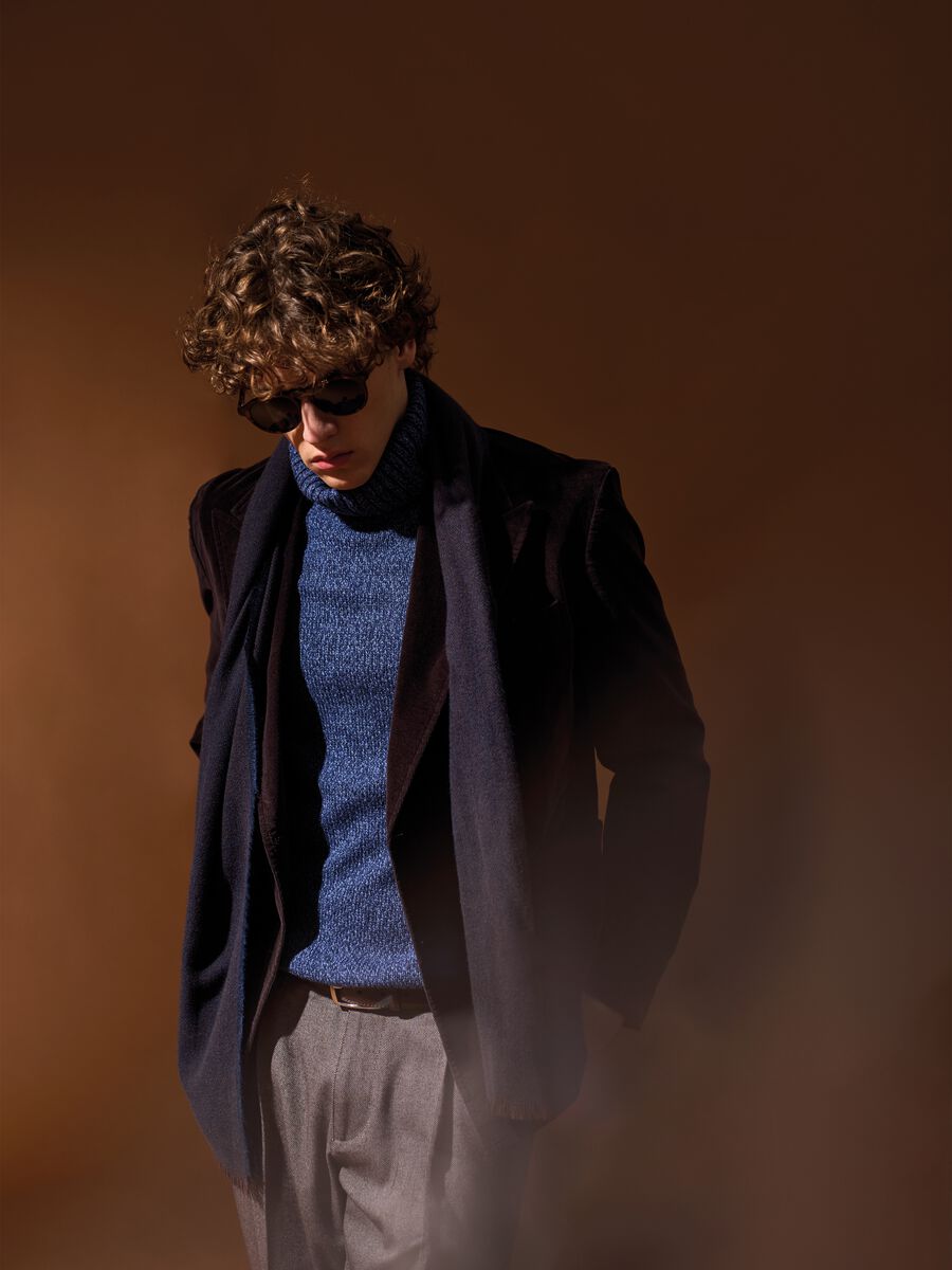 Blazer marrone in misto cotone e velluto a coste slim fit_0