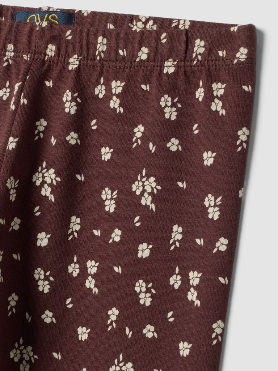 Leggings marroni in cotone organico elasticizzato a fiori_2