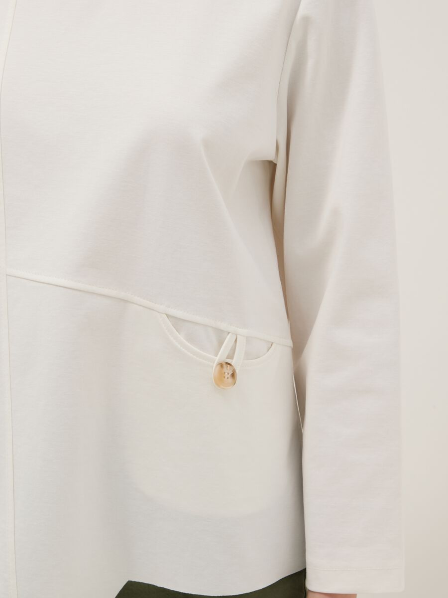 Blusa bianca a maniche lunghe in cotone elasticizzato regular fit_3