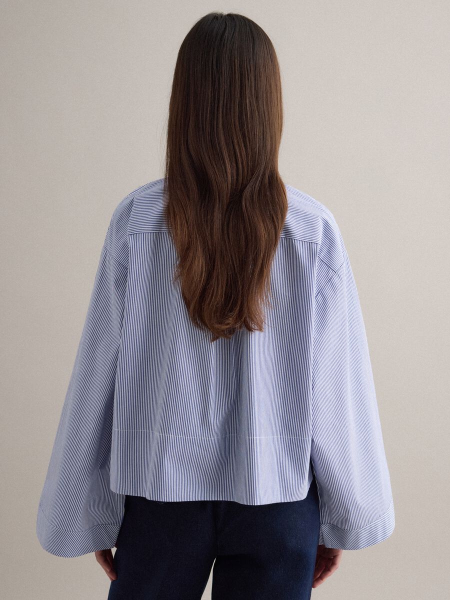 Oversized multicolour striped pure cotton shirt with pleats_2