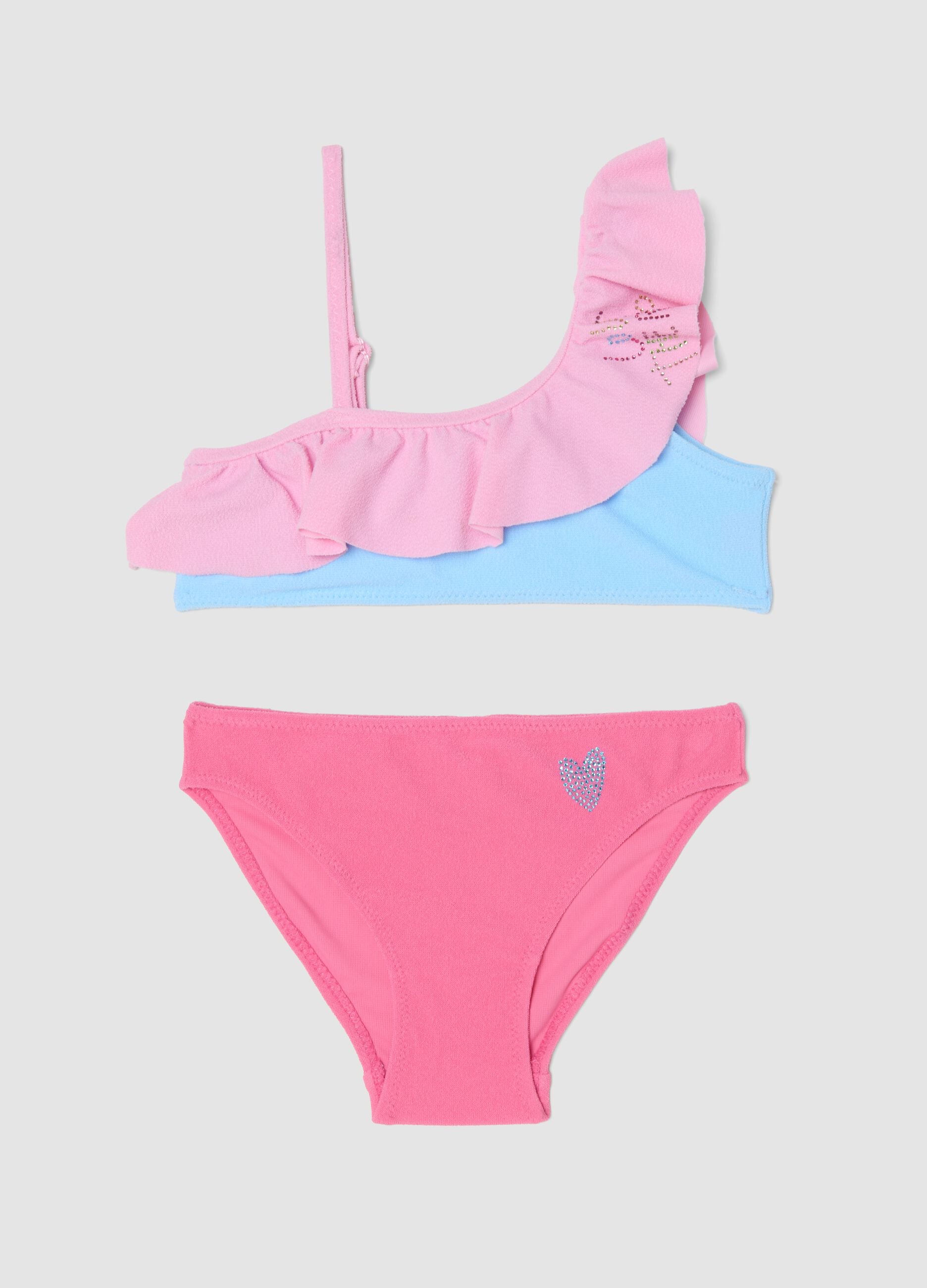 Pink stretch bikini with frill detailing